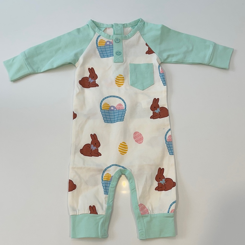Monica + Andy Easter Bunny‎ Egg Print Romper Mint Green 0-3M